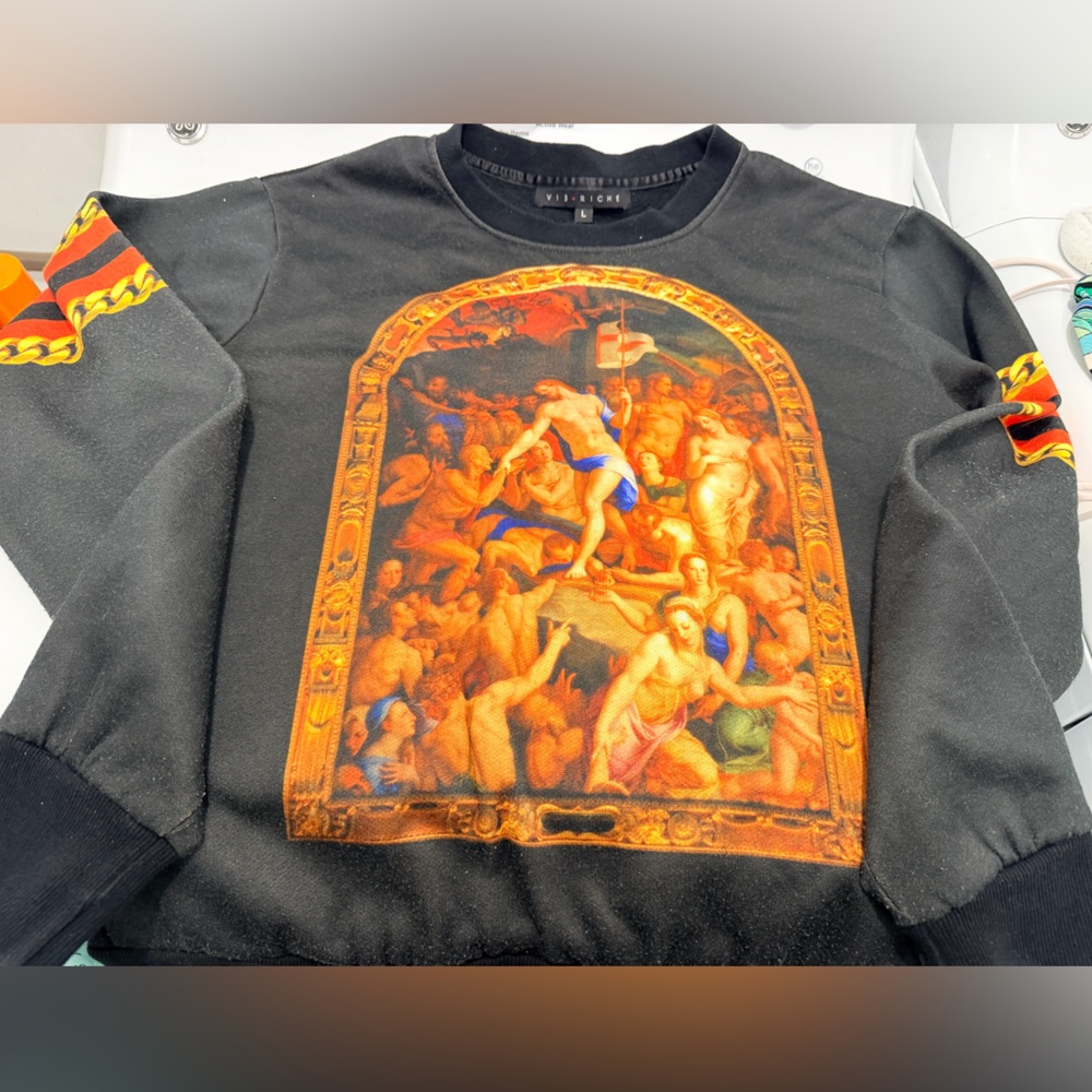Vie +Riche Paris men's Large Black Sweatshirt with Colorful Art Print